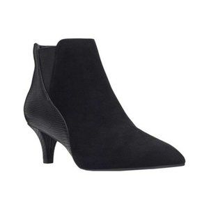 Bandolino Women's Wishstar Black Suede Print Leather Cone Heel Ankle Booties_6M